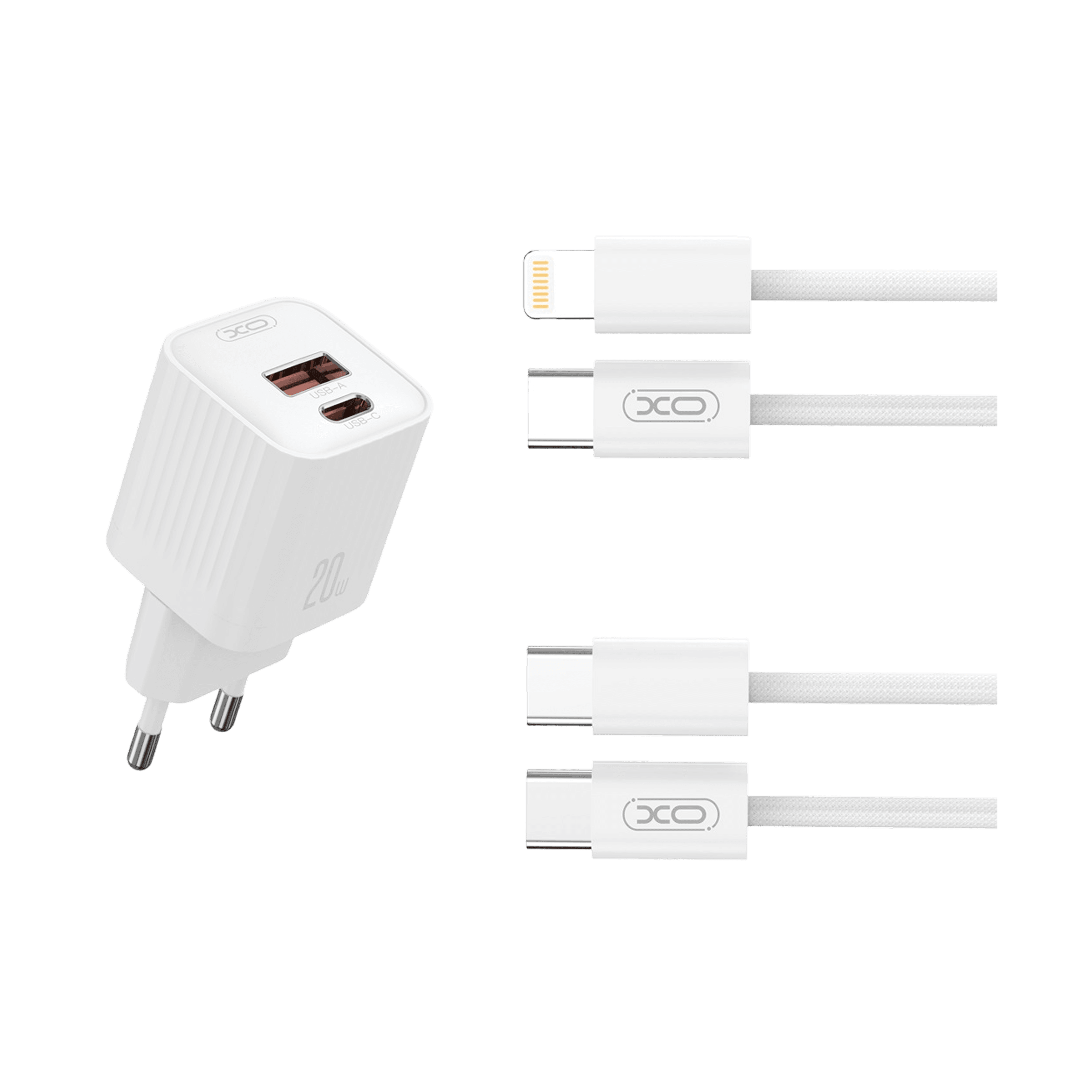 XO L147 PD20W Charger (USB-A + USB-C) + Cable EU